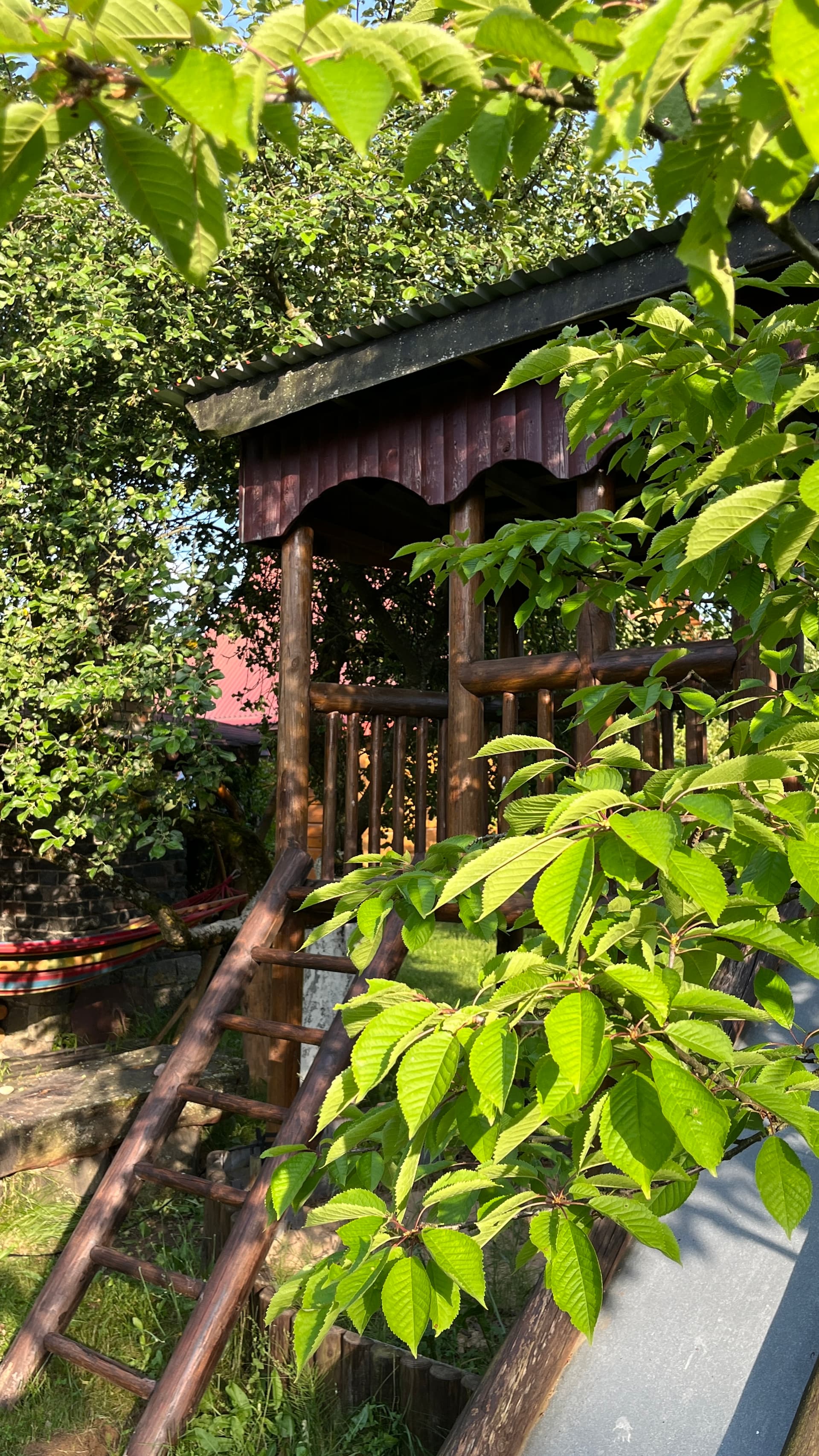 Wooden play structure in the garden